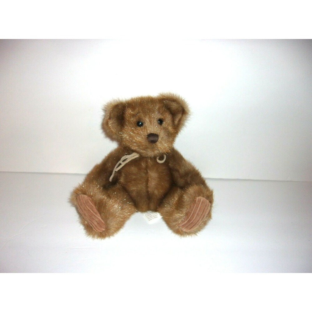First & Main Minky Brown Teddy Bear Leather Bow Corduroy Plush Toy 7"